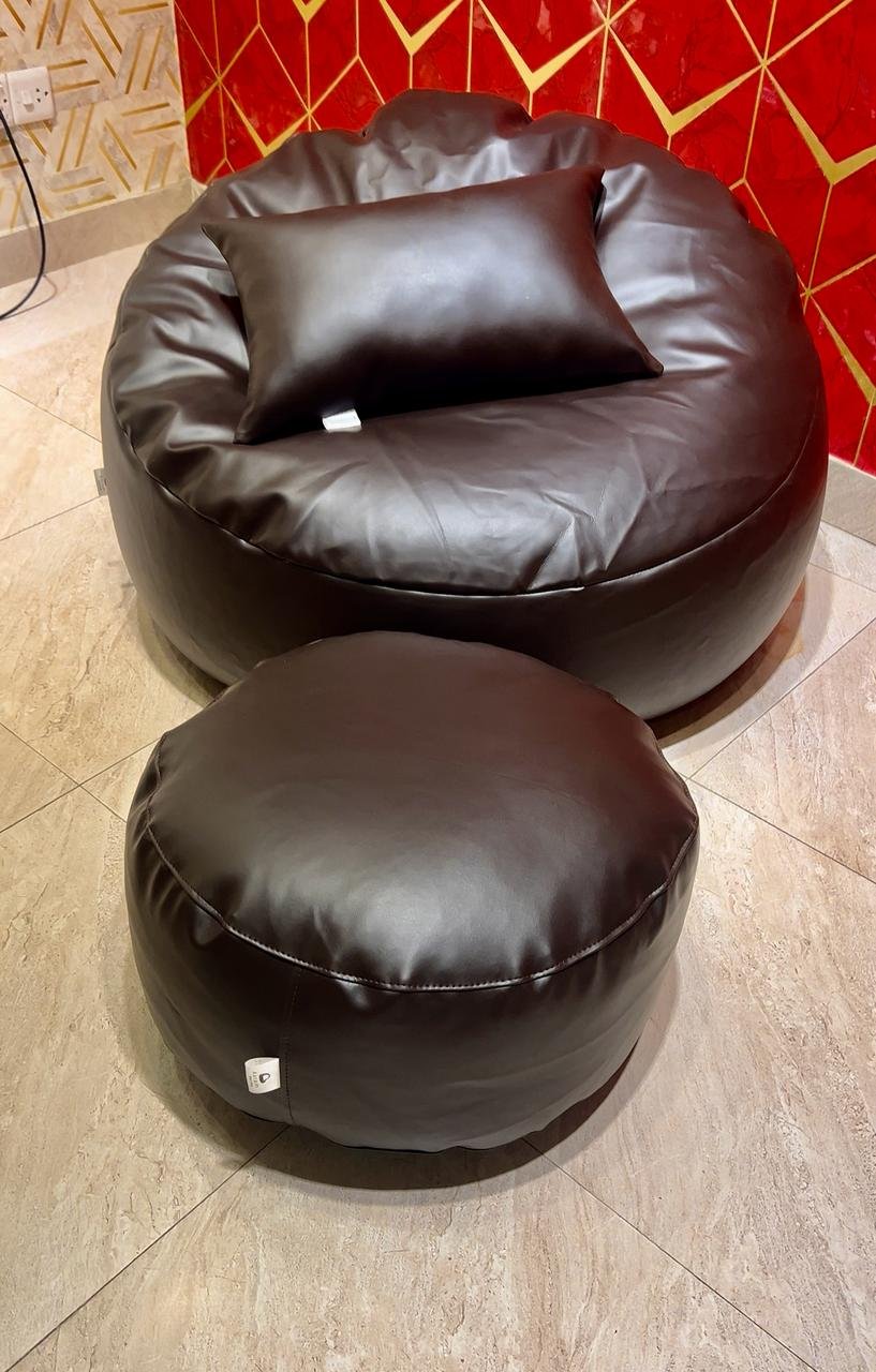 Faux Leather Giant Roll 3pcs Combo Bean Bag - Brown