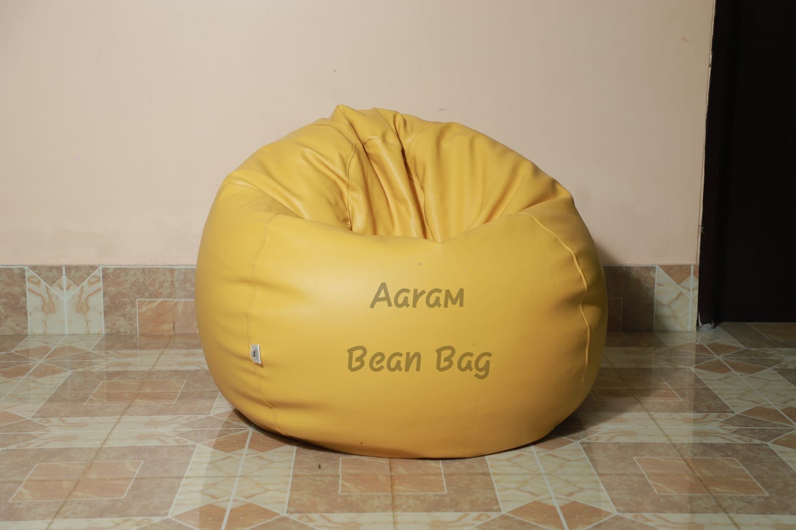 Faux Leather XxL Pumpkin Shape Single Bean Bag - Yellow