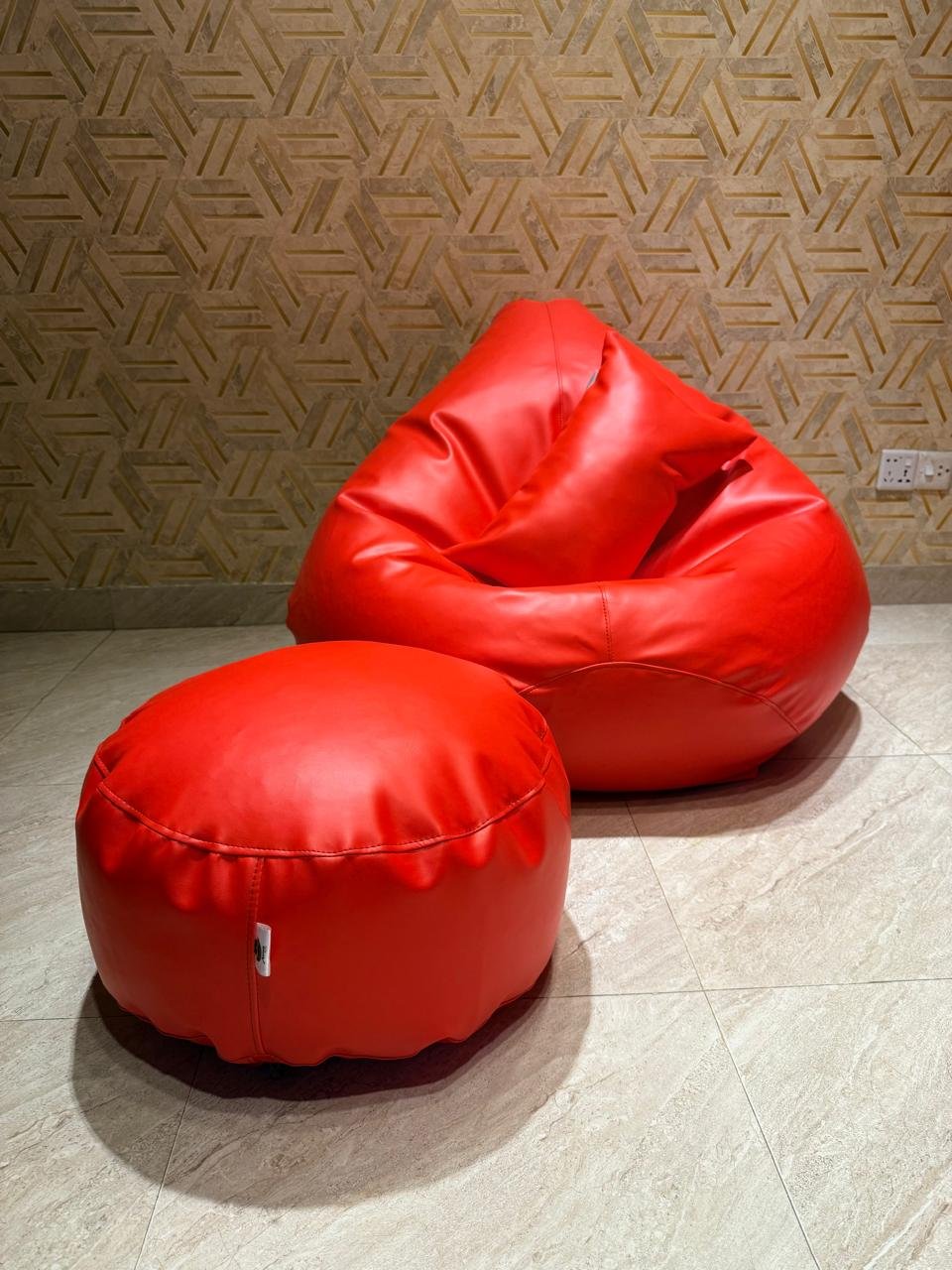 Faux Leather Xxl Pear Shape 3pcs Combo Bean Bag -Red