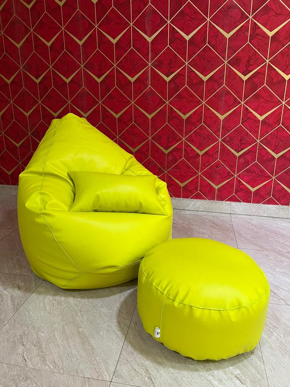Faux Leather Xxl Pear Shape 3pcs Combo Bean Bag - Neon Green