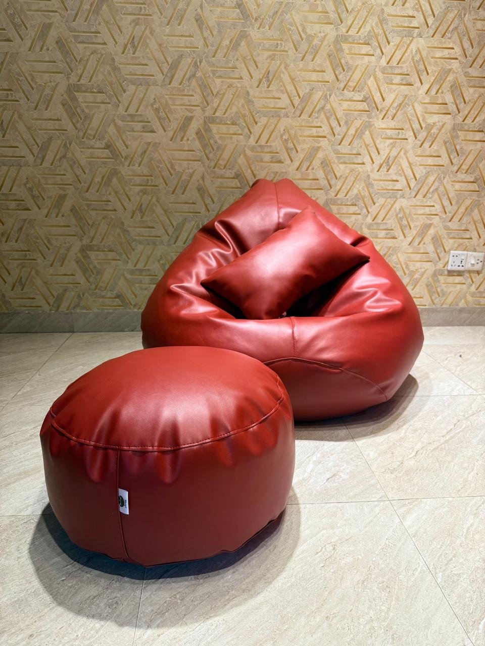 Faux Leather Xxl Pear Shape 3pcs Combo Bean Bag - Maroon